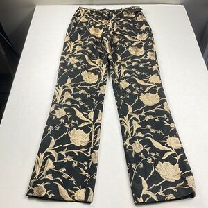 Dana Buchman Womens Silk Pants 8 Black Gold Embroidered Floral Boho NWT Luxe